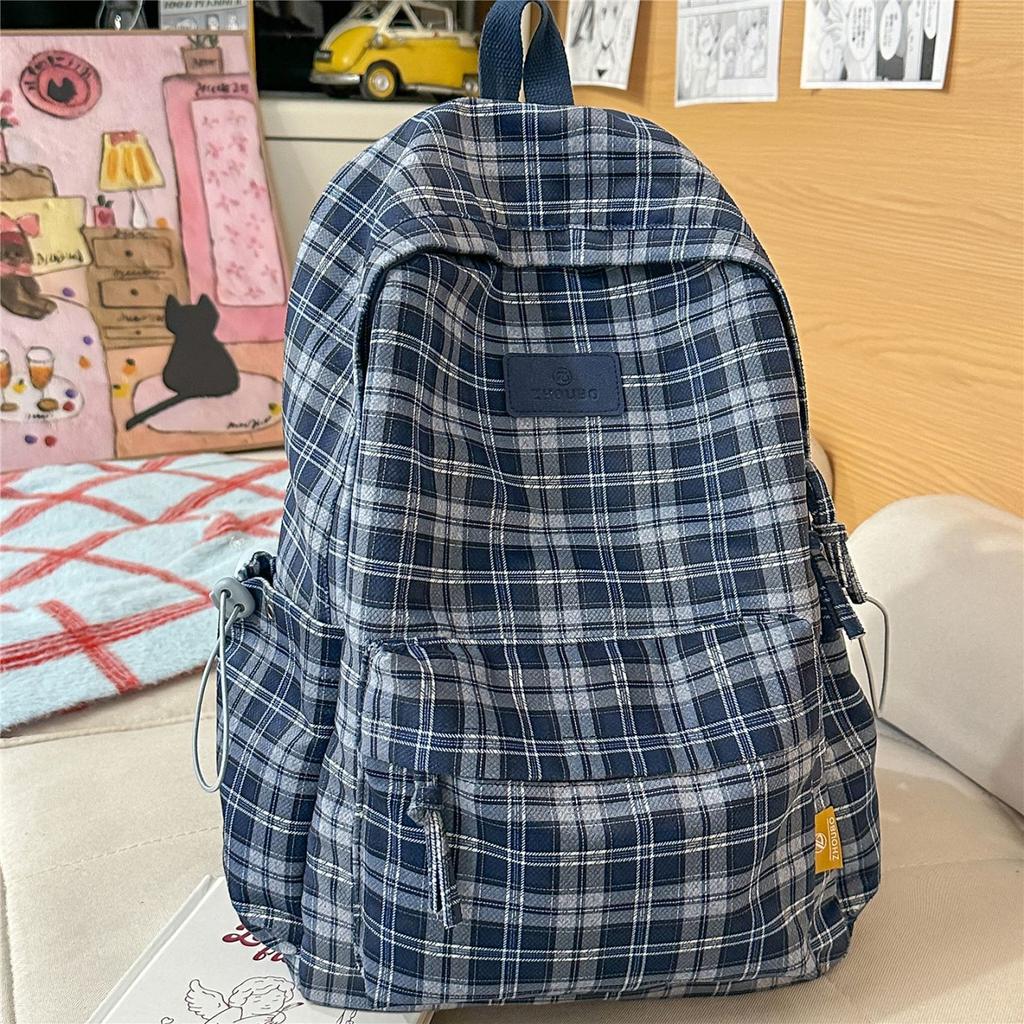 Autumn and Winter Vintage Plaid Schoolbag for Female Students, Stylish and Attractive College-style Backpack, Versatile and Ligh