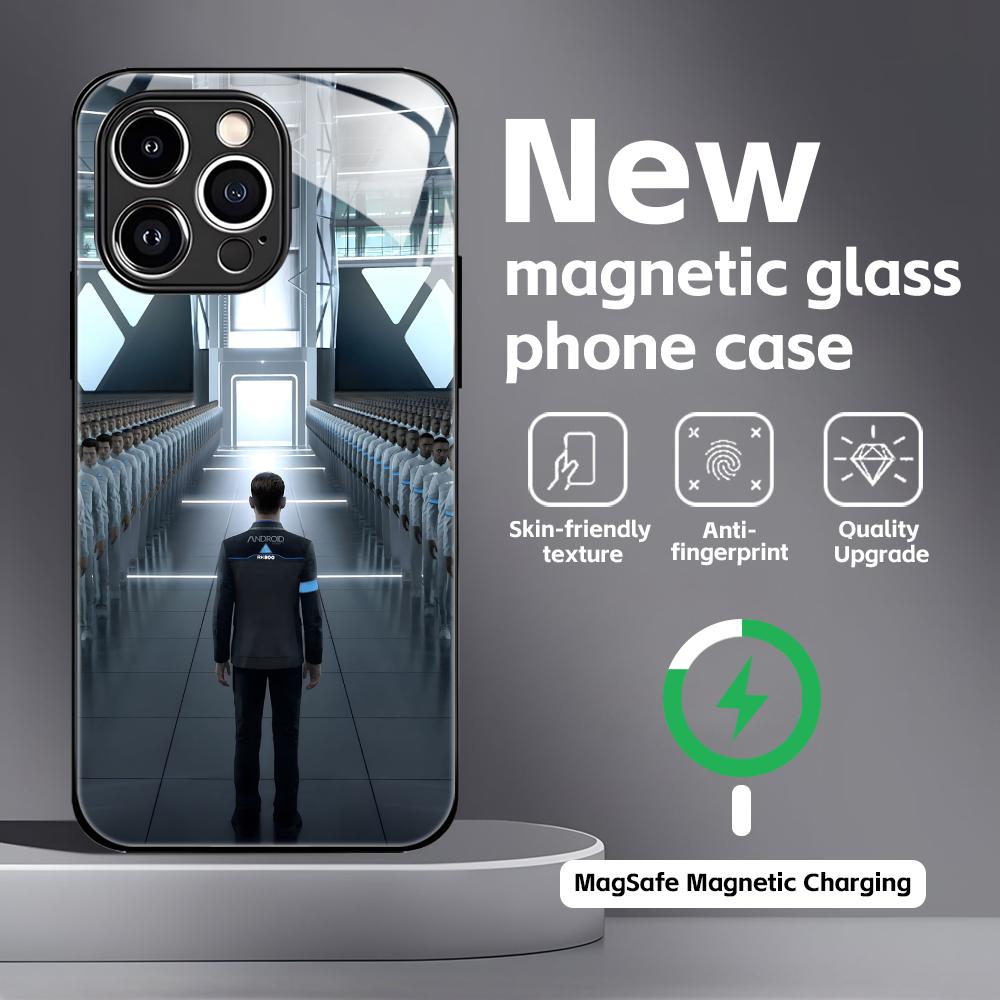 Klassisches Spiel Detroit Become Human Handyhülle Für iPhone17 16 15 14 13 12 11 X XR XS 8 Plus Mini Pro Max Glas Magnetische Hülle
