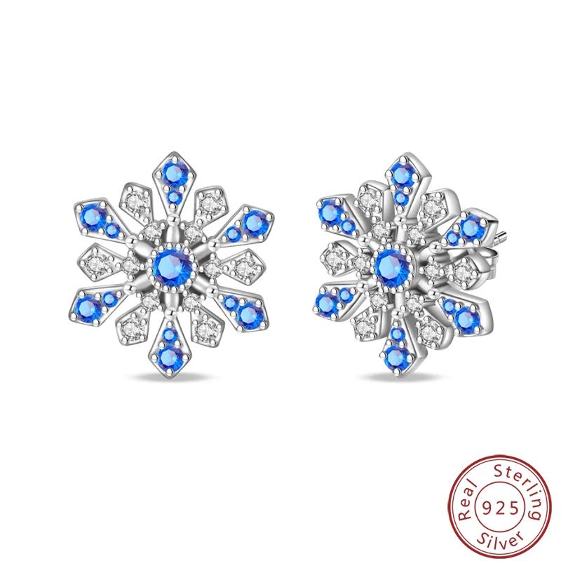 Women's Romantic 925 Silver Snowflake Star Shining Zircon Christmas Winter Earrings Fit Wedding Party Exquisite Jewelry