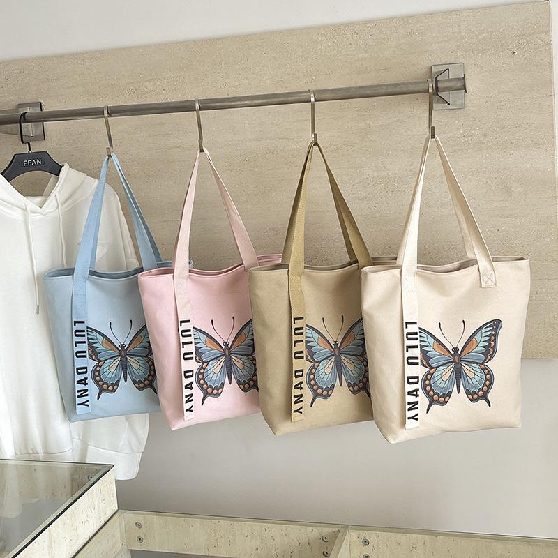 Women's Retro Butterfly Print Canvas Shoulder Bag - Stylish, Artistic, Large Capacity for Beach & Casual Use