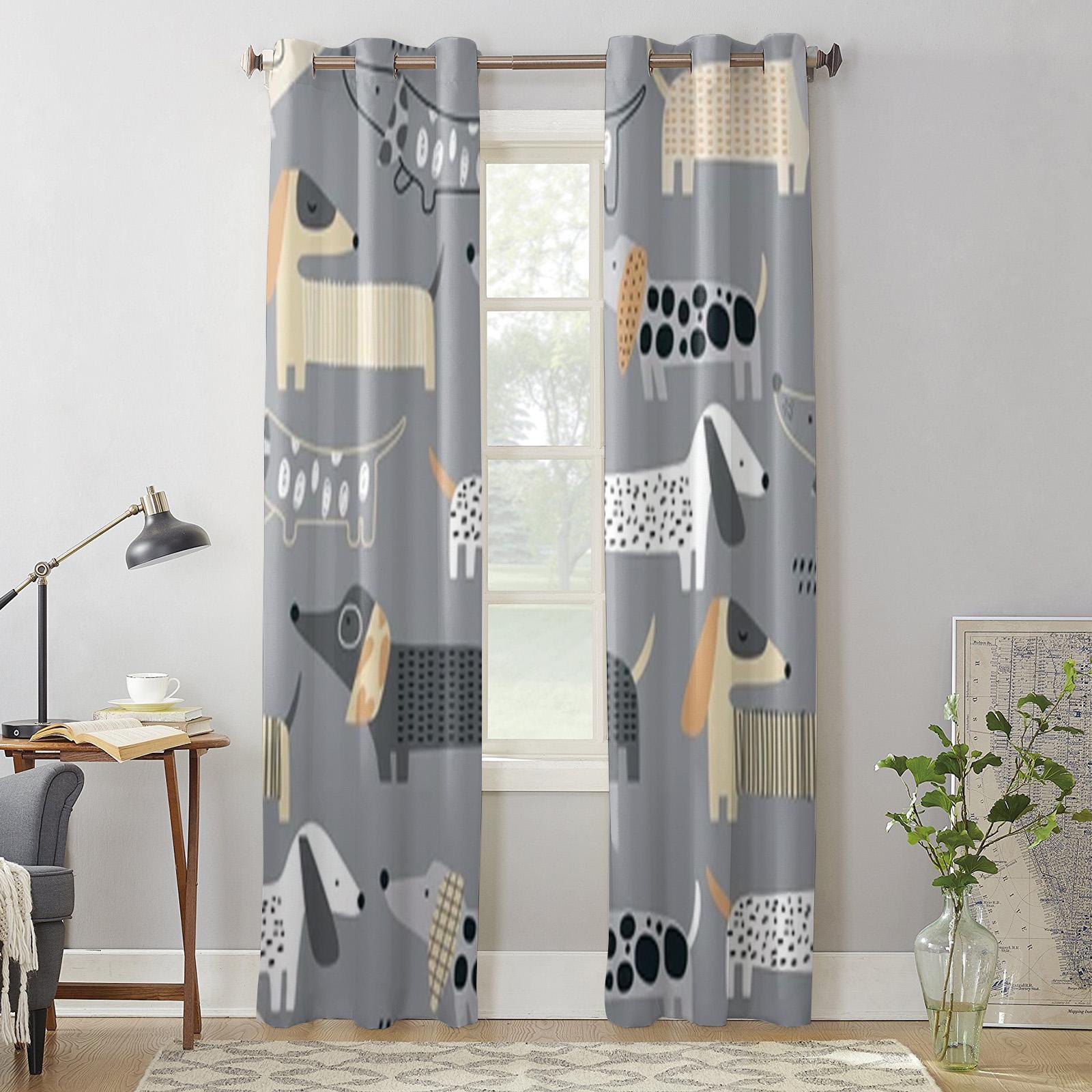 Милые шторы на окна с рисунком таксы для гостиной — фото 3