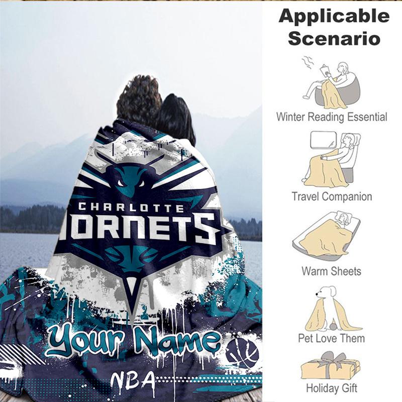 1PC Custom Name Blanket Charlotte-Hornets Logo Flannel blankets Patterns Throw Blanket All-Season Soft Gift for Couch, Bed, Camping, Birthday gifts