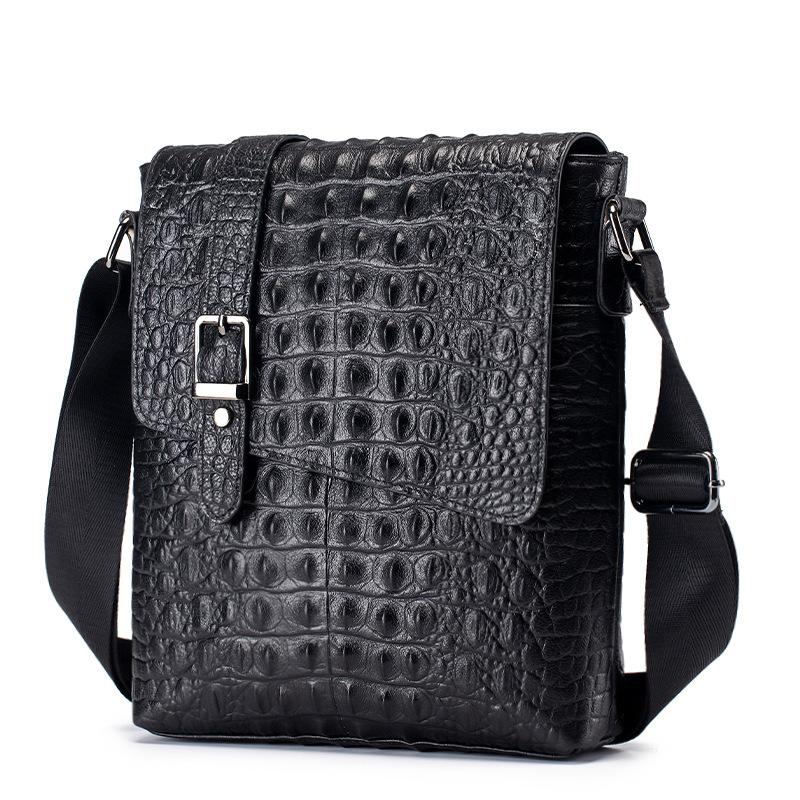 Men's Crocodile Print Single-shoulder Bag, Retro Genuine Leather Men's Crossbody Bag