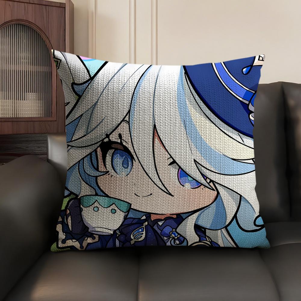 Furina Cute Genshin Impact Cushion Cover Natural Linen Organic Fabric Double-Sided Printing Sofa Home Decor Gift Pillow Case