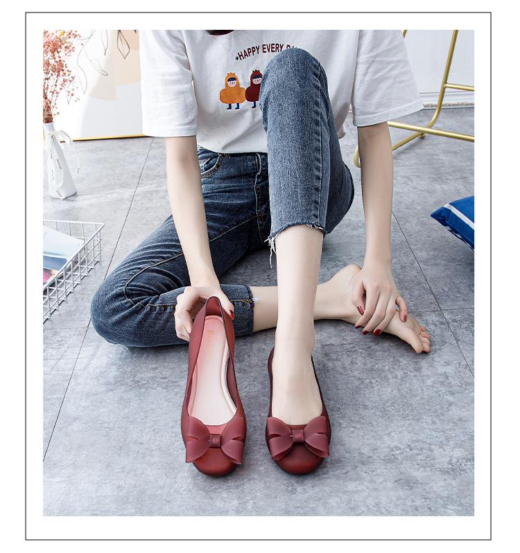 2024 Women's Bow Jelly Sandals: Thick Sole, Soft Material, Casual Low-Cut Beach Shoes