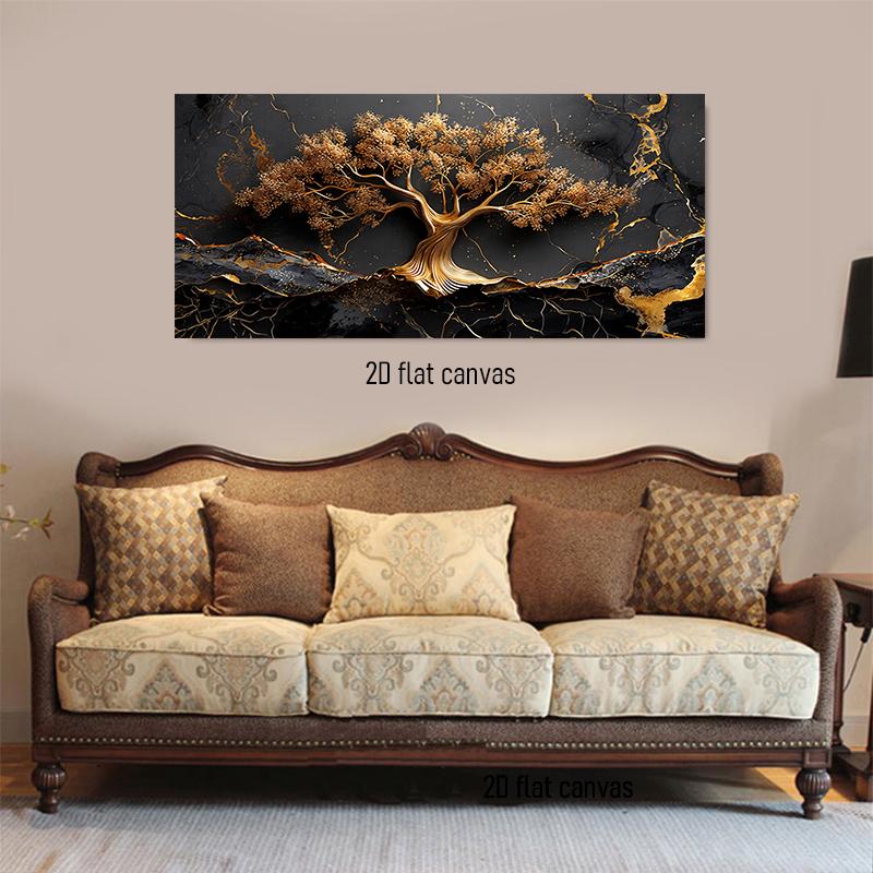 1pcs Golden Wealth Tree Decoration Painting Modern Light Luxury Living Room Entrance Background Wall Hanging Painting Nordic Sty