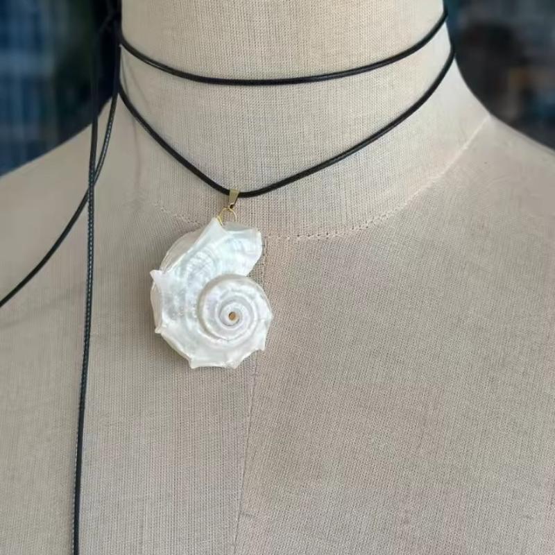 1 Piece 120Cm Leather Rope Strap Necklace Bohemian Style Natural Shell Conch Pendant For Women Beach Vacation Party Jewelry