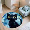 Night Cat  Round Area Rug,Carpet Rug for Living Room Bedroom Sofa Playroom Decor,Non-slip Floor Mat