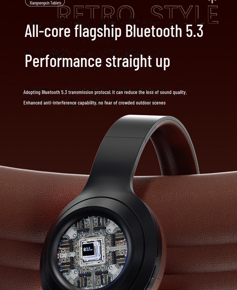 Retro DR58 Bluetooth Headset: True Wireless Design with Ultra-long Battery Life and Noise Reduction.