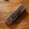 Tie Rope Foldable Leathe Pencil Bag Pens Bag Nature Cowhide Pen Protection Bag  Birthday Present