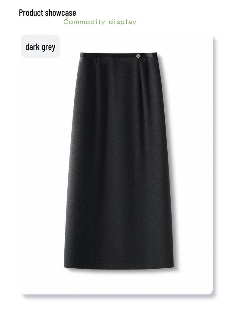 Women's Elegant High-Waisted Black and Gray Wool Blend Pencil Skirt - Autumn/Winter 2025 Collection