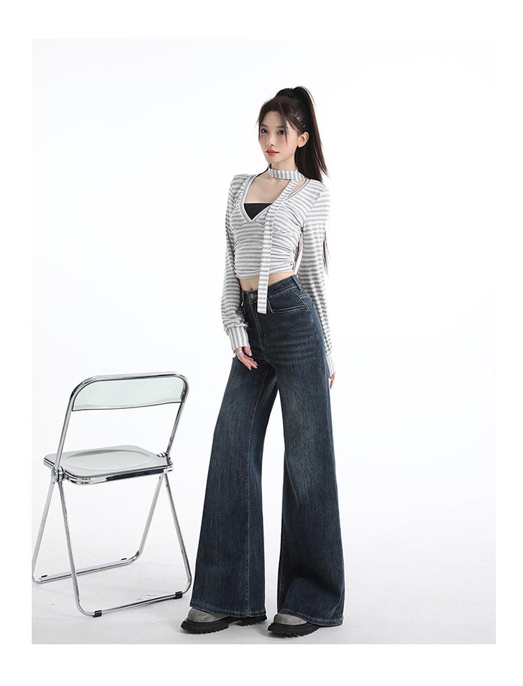 Women's High-Waist Retro Flare Jeans - Slimming, Loose Fit for Spring and Autumn 2026
