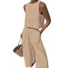2Pcs/Set Women Summer Outfit O-neck Sleeveless Vest Elastic High Waist Long Pants Set Solid Color Thin Casual Outfit