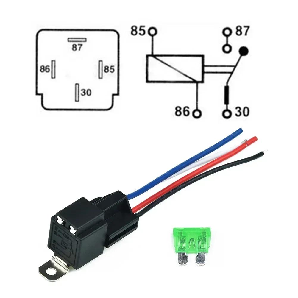 4-Pin Car Relay 12V DC With Socket Base/Wires/Fuse 30A Automobile Control Device With Line For Automotive Accessory Connections