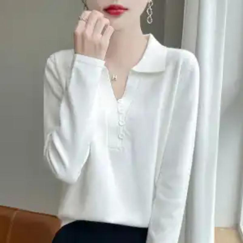 POLO Collar Knitted Cardigan Women's Spring Autumn and Winter New Long-sleeved Tops Versatile Fashionable Sweater Base