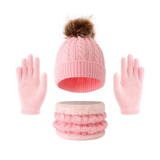 Set 3 Bucăți/Set Pălărie Fular Mănuși Femei Culoare Solidă Decor Pompom Pluș Pălărie Textură Răsucită Căptușeală Fleece Încălzitor Gât Set Mănuși