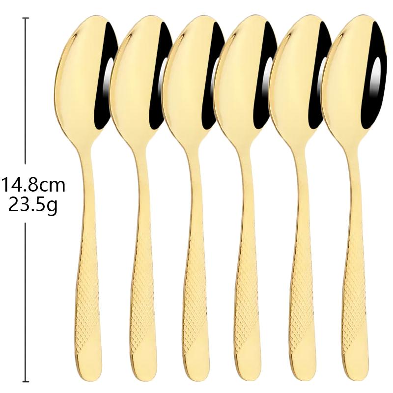 6Pcs Cutlery Stainless Steel Dinner Fruit Fork Colourful Cake Forks With Long Handle Tea Spoons Set for Hotel Party