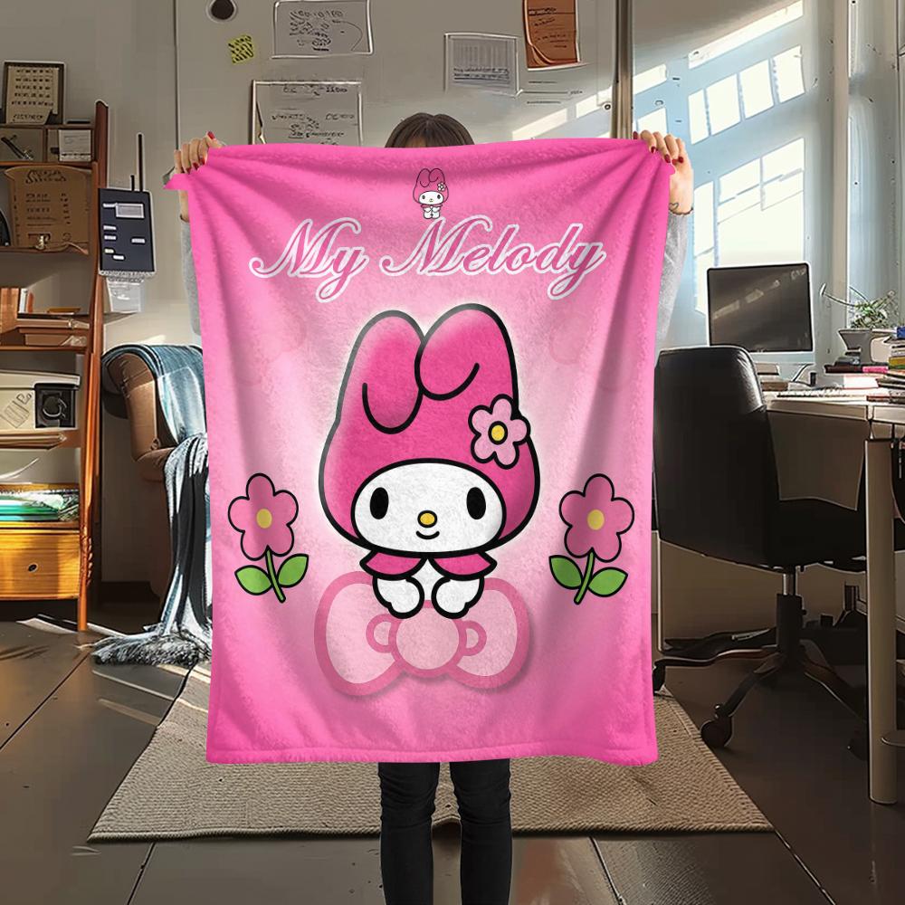 1 szt. Koc flanelowy My Melody z różowym nadrukiem, Wysokiej jakości, Na wszystkie pory roku, Wystrój domu, Ciepło i komfort, Idealny na prezenty świąteczne