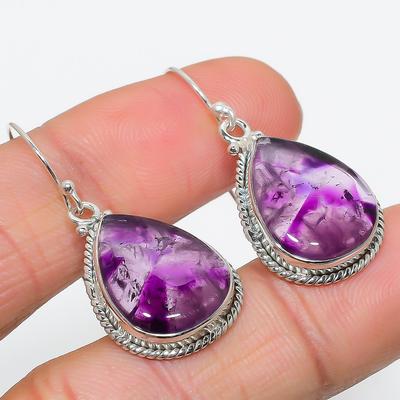Natural Brazilian Amethyst Gemstone 925 Solid Sterling Silver Earring 1.50" k9Y83