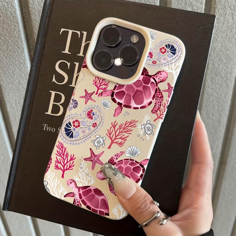 Pink Sea Turtle Print Lychee Texture Phone Case For iPhone 11 12 13 14 15 16 17 Pro Max 14 15 Plus 17 Air Silicone Soft Cover