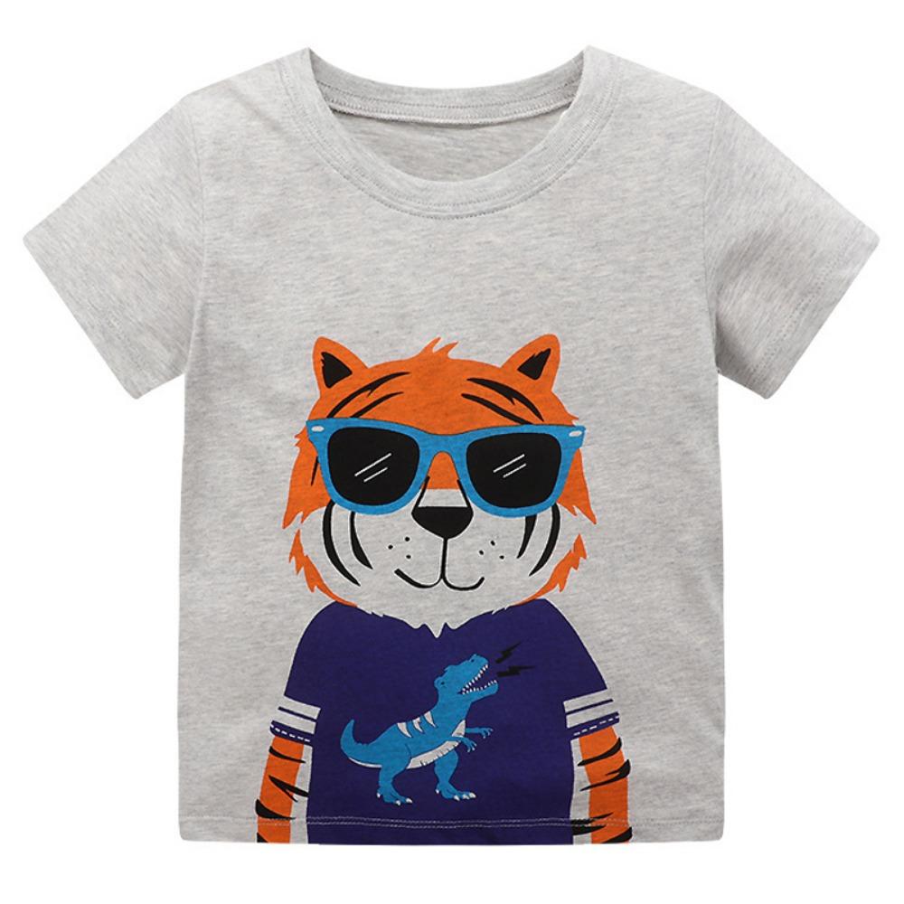 Summer T-shirt Cotton Short-sleeved Cartoon Car Excavator T-shirt Children's T-shirt Girls Tops Boys Children's Clothing