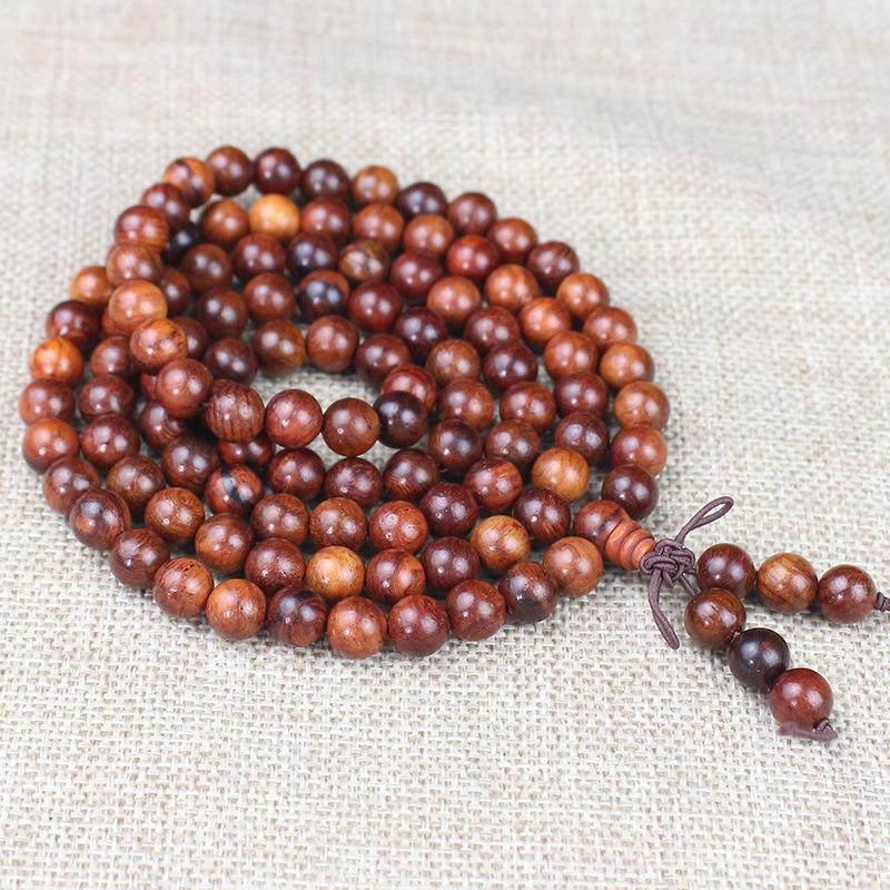 Golden Sandalwood Buddhist Prayer Beads Bracelet - 108 Beads, Wooden Wenwan Ornaments for Men, Women, Couples
