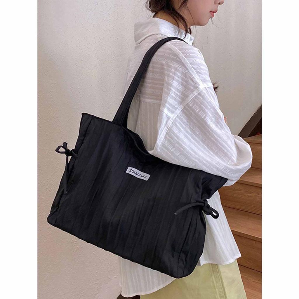 Korean Fashi Casual Canvas Bag Women 2026 New Style Stylish Pleated Tote Bag Versatile Large Capacity Shoulder Bag