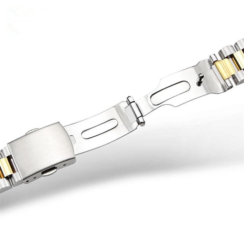 Classic Silver and Gold Curved End Stainless Steel Watchband 18 20 22mm Solid Links Bracelet Fit For Seiko Enicar Orient Watch