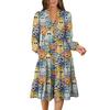 Women's V-Neck Flowing Layered Bohemian Long Sleeve Halloween Print Dress