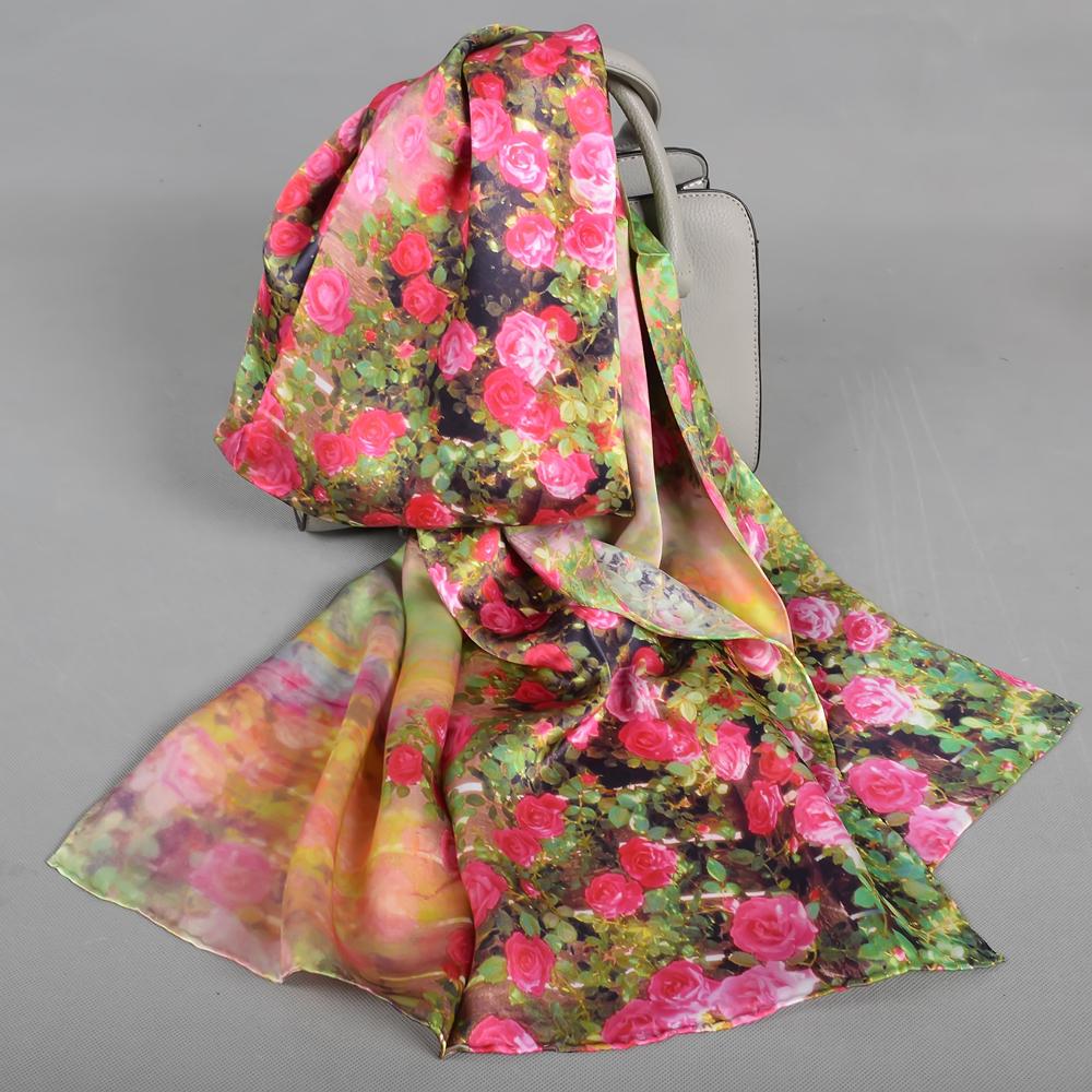 Blue Purple Silk Scarf Foulard Women Brand China Peony Long Scarves Printed Fall Winter100% Silk Ladies Scarf 170*53cm