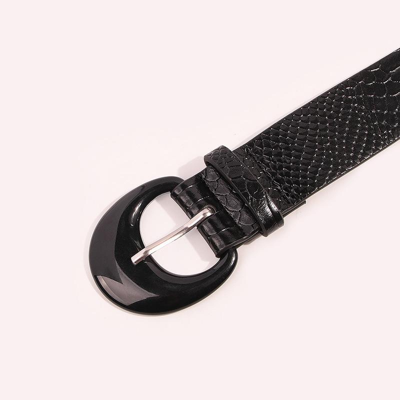Women's Crocodile Pattern Versatile Belt Women's Black Belt Wide Belt Rhinestone Fashion Belt