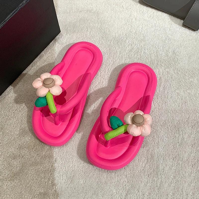 

Модные летние шлепанцы на платформе, милые шлепанцы-облака с мягкой подошвой с цветами, для путешествий, отпуска, пляжа, милая обувь для леди, женские шлепанцы 40-41 роза розовый