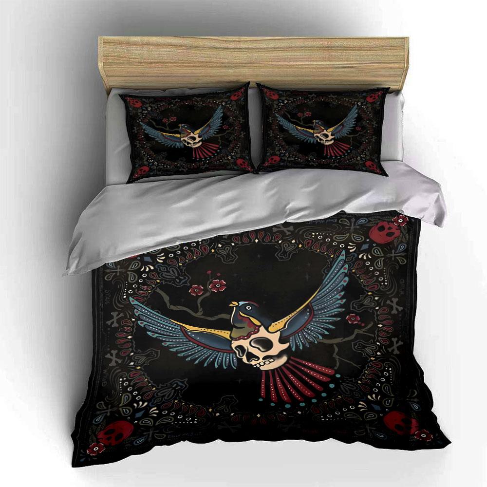 Stylish Skull Bird Decor Set Exquisite Three-Piece Bedding Set Gift For Kids And Adults