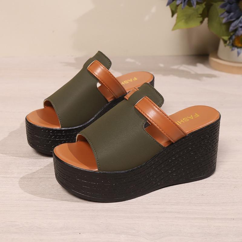 Wedge-heeled Slippers, Color-matching Sandals and Slippers, Summer Ladies Thick-soled Sandals