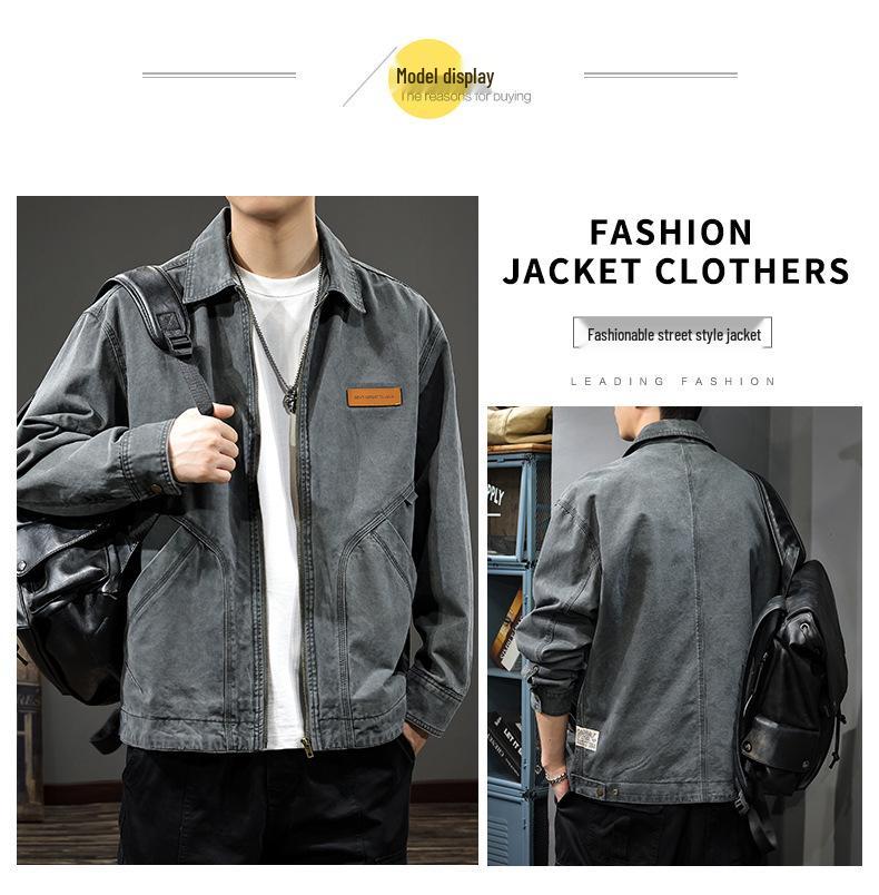 2025 Men's Casual Lapel Jacket: Handsome Detroit Workwear Coat for Spring and Autumn