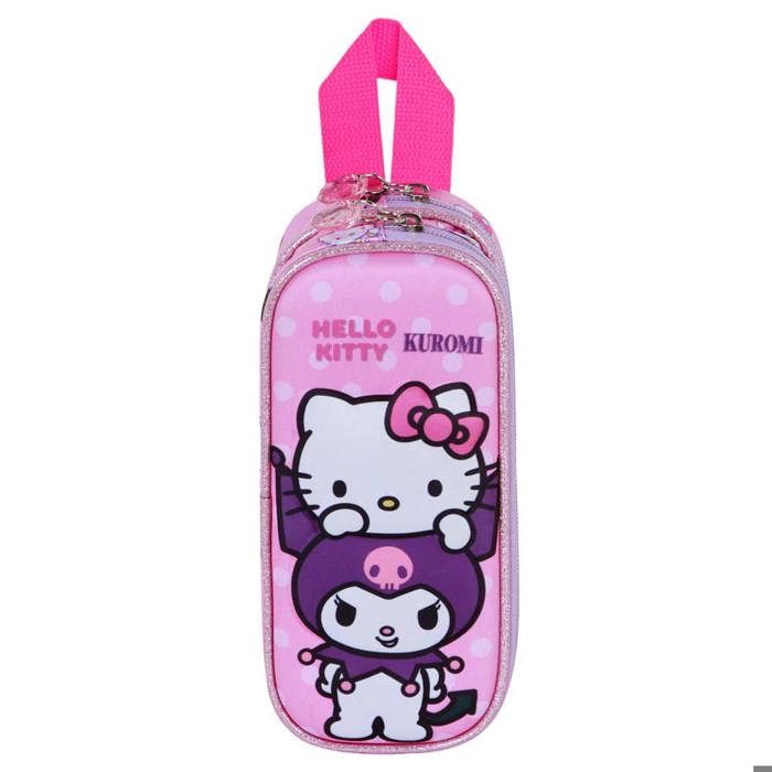 Etui Dublu 3D - Hello Kitty Jucăuș - Roz - Mărime Unică