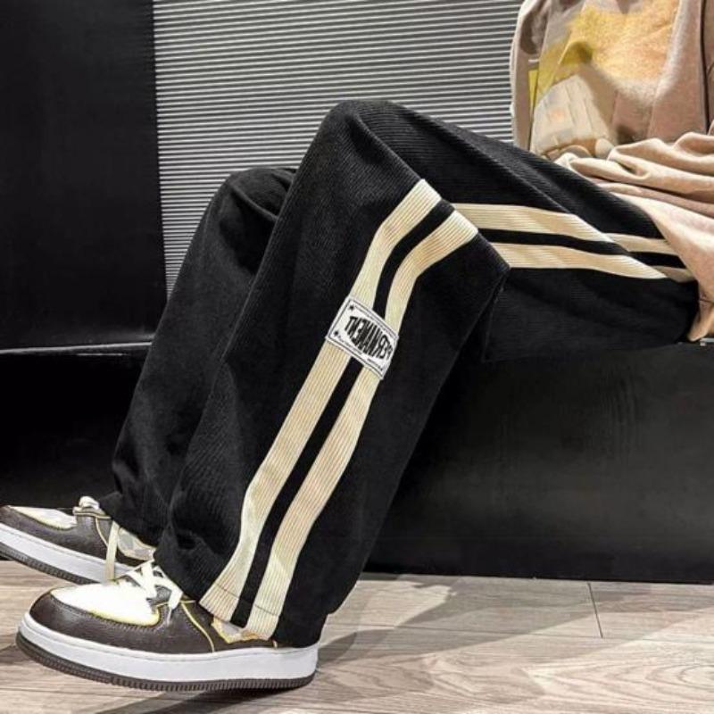 Herenbroeken Trekkoord Elastische taille Wijde pijpen Gestreept Retro Effen Kleur High Street Volledige lengte Losse, zachte, ademende heren joggingbroeken