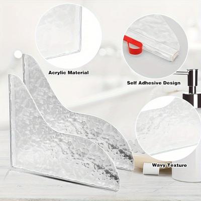 2 Stück Selbstklebende Acryl Dusch-Spritzschutz - Transparentes Steinmuster, Wasserdichte Eckabdeckungen für Badewanne und Dusche, Einfache Installation