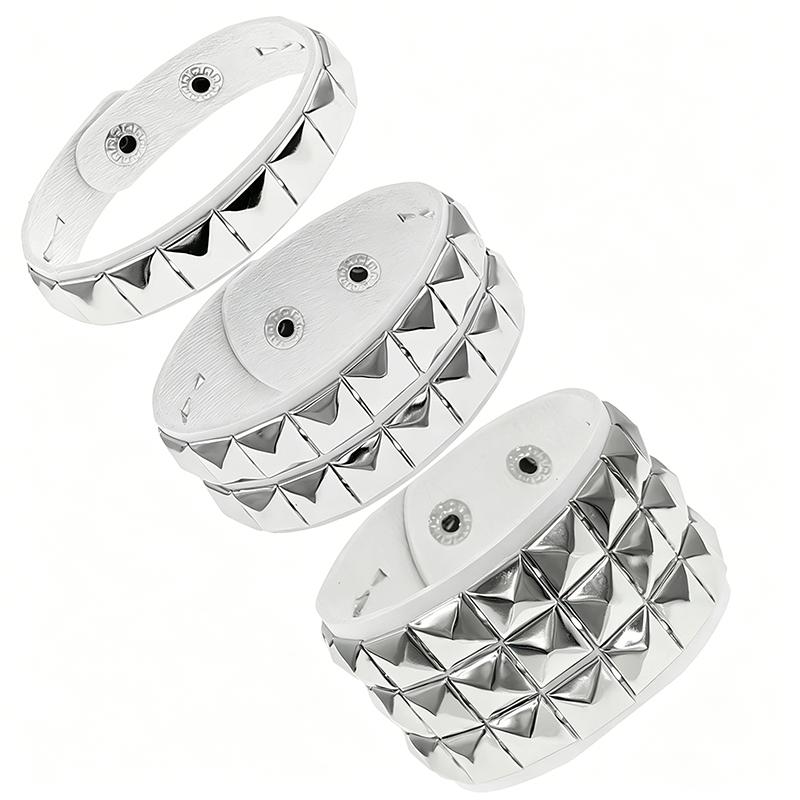 Black Leather Goth Square Washer Rivet Bracelet Cuff Wristband Punk Stainless Steel Bracelets for Armbands Men Women Party Gift