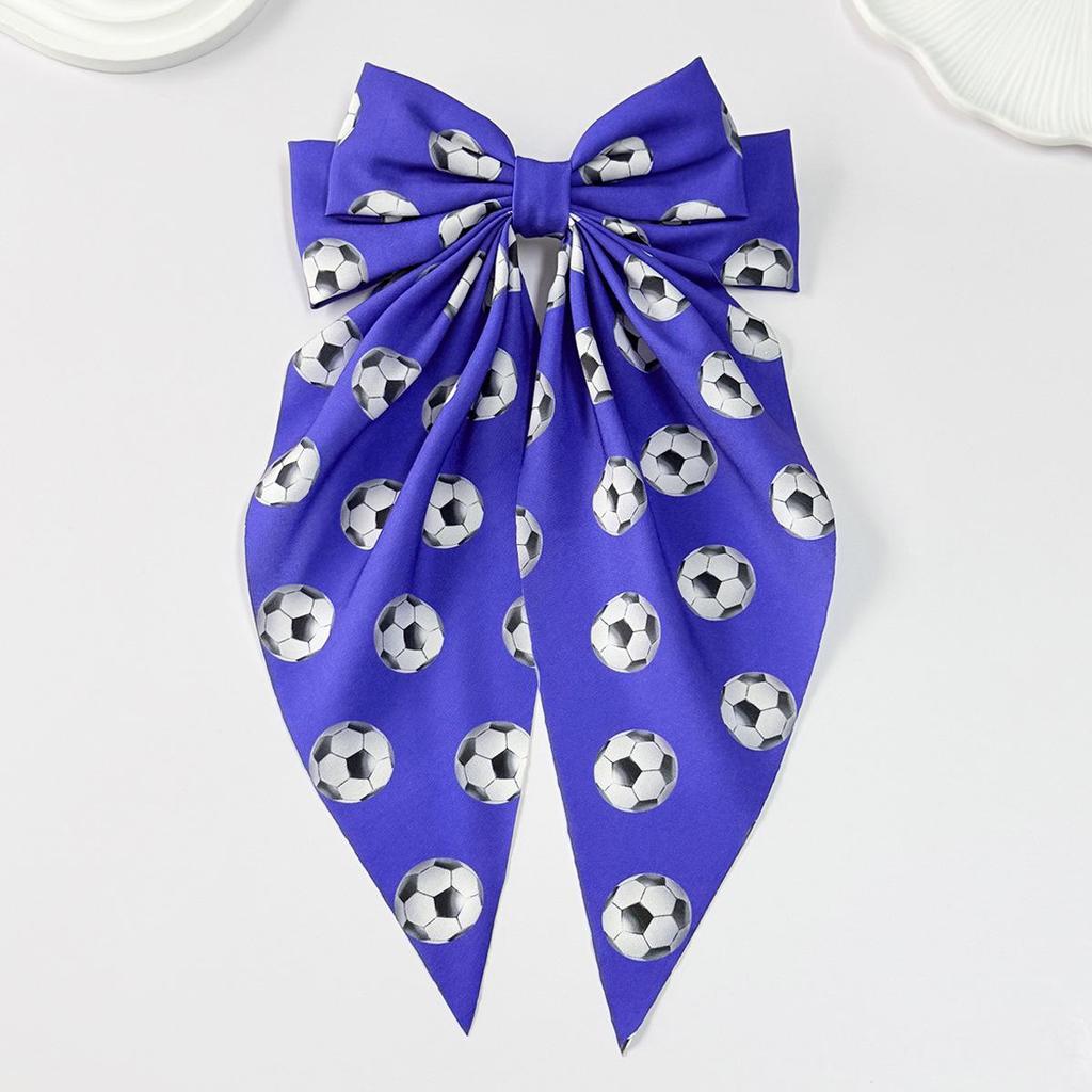 World Cup Football Print Hair Bow with Ribbon - US, Canada, Mexico Edition