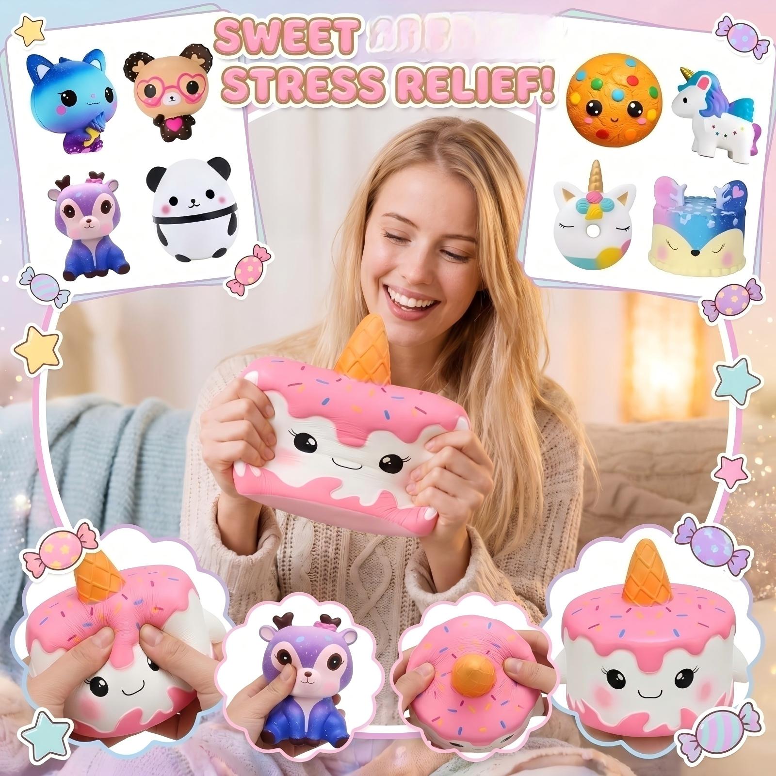 

Squishy Stress Relief Toys Set Soft Slow Rising Foam Animal and Food Shapes Sensory Decompression Toys for Adults and Kids One Size
