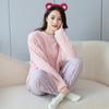 Winter Pajamas Homewear Suit Warm Suit Women's Autumn and Winter Shu Cotton Velvet Thickened Color Blocking Warm Homewear