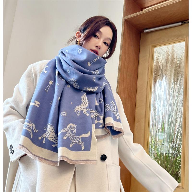 Imitation Cashmere Letter Carriage Scarf Women's High-end Double-sided Scarf Thickened Warm Shawl Versatile Scarf