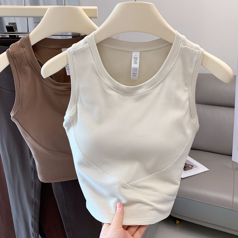 Lu Same Sports Vest Women's Elastic Rib Fixed Chest Pad Yoga Bra Skinny Slimming Nude Feel Beauty Back Underwear