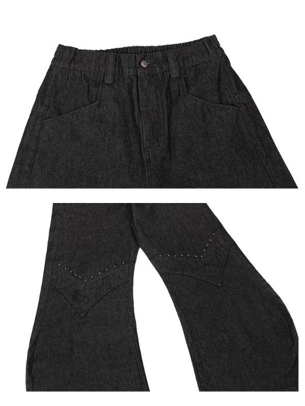 Taku Valley Black Wide-Leg Cargo Pants: Multi-Pocket Streetwear Jeans for Spring & Autumn 2025.