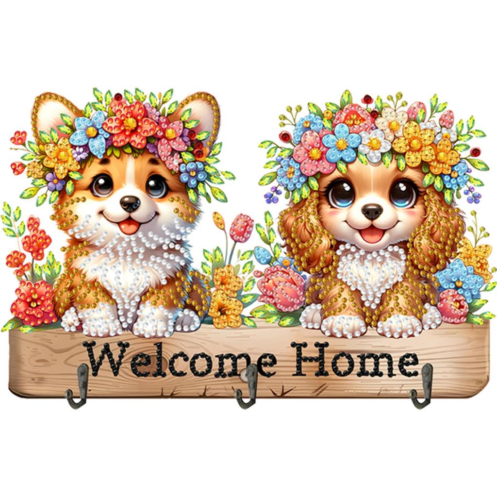 Dogs Cats Wood DIY Diamond Painting Hooks Home Decor Craft Kit Diamond Art Painting Hook Kit No Hole Punching Wall Decoration