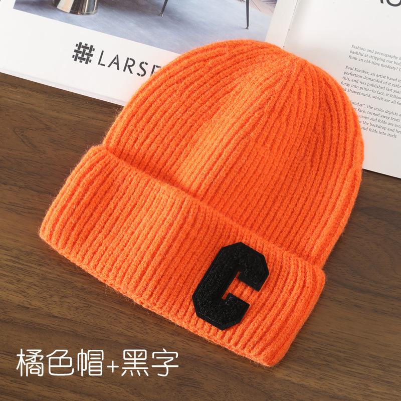 Autumn and Winter Letter Embroidery Big C Student Couple Knitted Hat Outdoor Warm and Cold Wool Hat