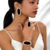 European and American Trend Black Geometric Circle Open Bracelet Ring Set Exaggerated and Elegant Jewelry Set