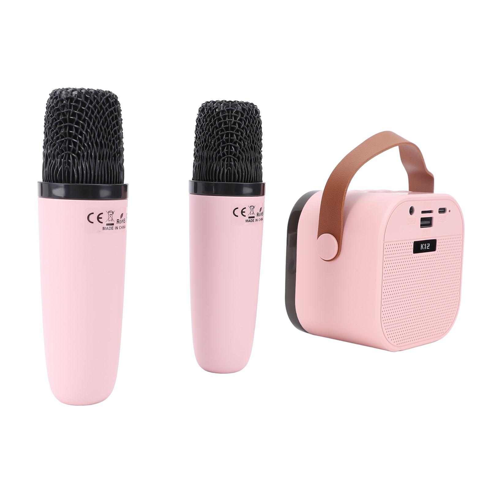 

Караоке-машина Портативная Универсальная Встроенная подсветка Двойной микрофон Bluetooth-динамик для вечеринки розовый