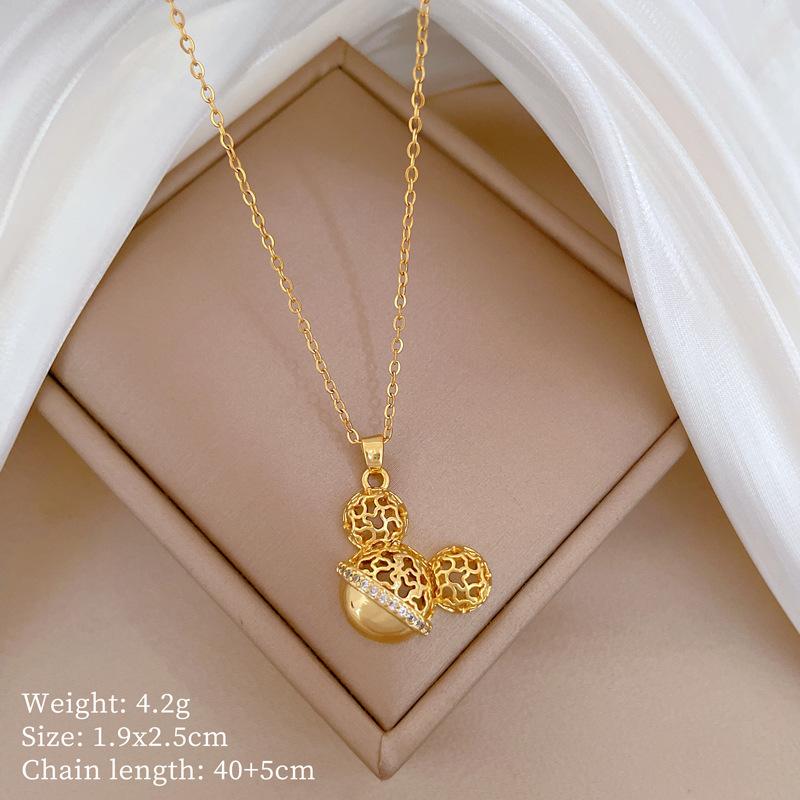Mickey Head Heavy Industry Necklace Women'S Copper Micro-Inlaid Real Gold Electroplating Delicate Clavicle Chain Neck Chain